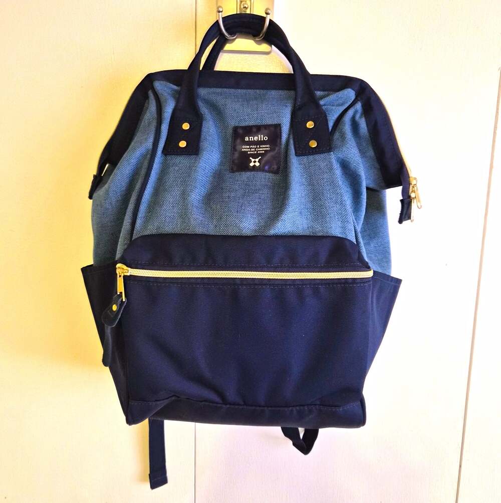 anello Blue/Navy Colorblock Canvas Medium Backpack Top Handle Zip Pockets